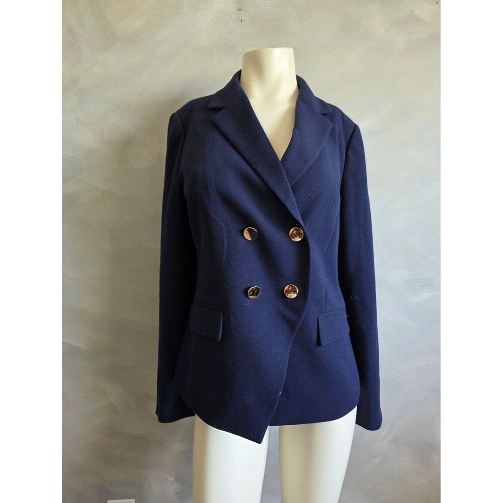 Loft Navy Blue Double Breasted With Gold Buttons Sz 4 Womens Preppy Academia